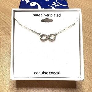 Pure‎ Silver Plated / Genuine Crystal Infinity Necklace 18-inch Chain